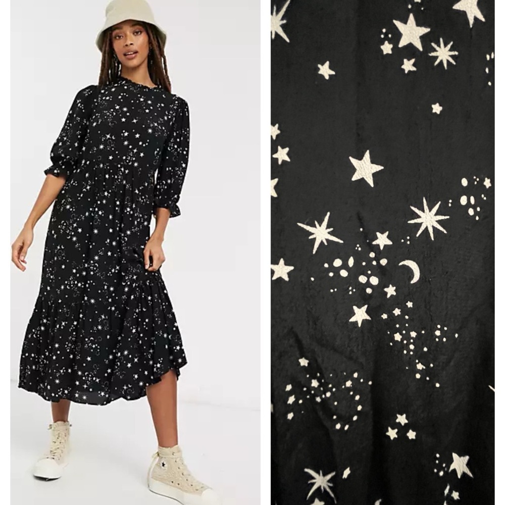 Black Starry Print Women's Dress